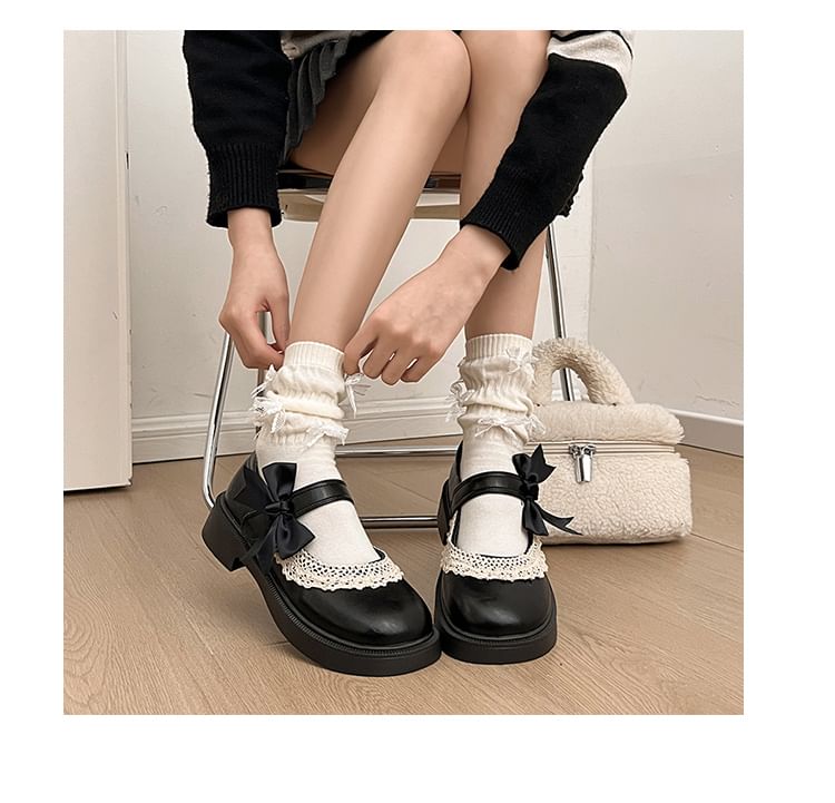 Bow Shoes Lace Trim Mary Jane Platform