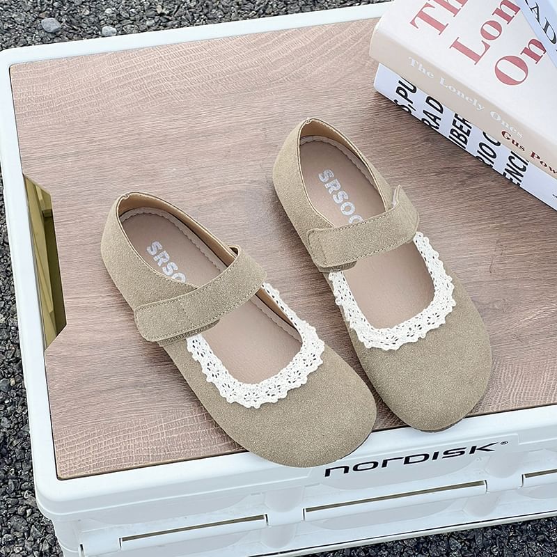 Suede Faux Trim Mary Jane Lace Flats