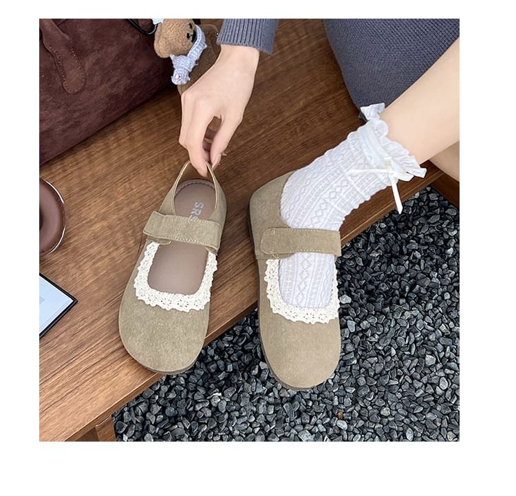 Suede Faux Trim Mary Jane Lace Flats