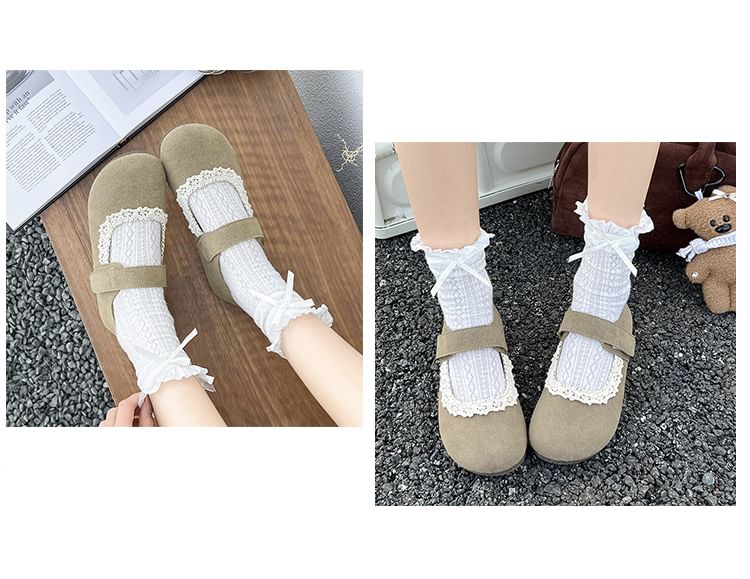 Suede Faux Trim Mary Jane Lace Flats