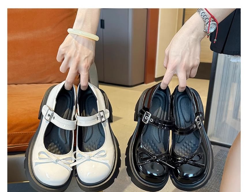 Patent Platform Leather Shoes Bow Mary