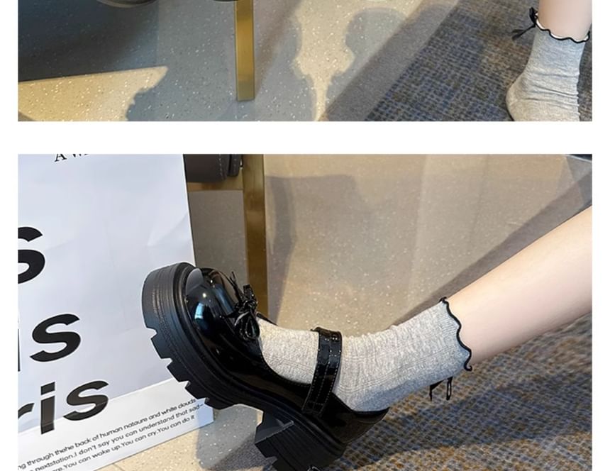 Patent Platform Leather Shoes Bow Mary