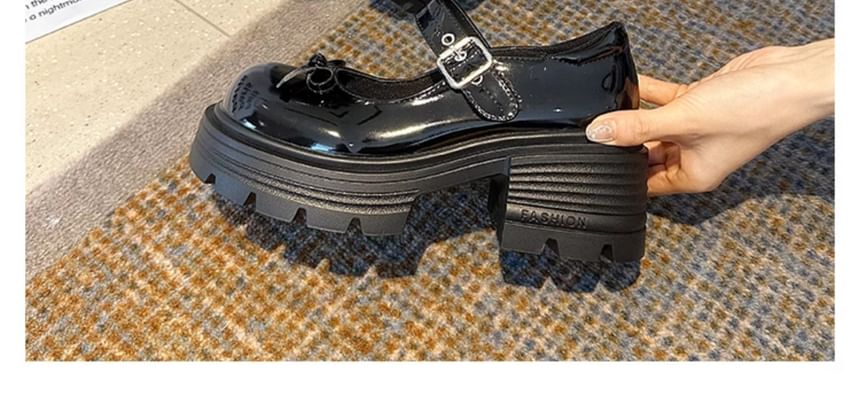 Patent Platform Leather Shoes Bow Mary