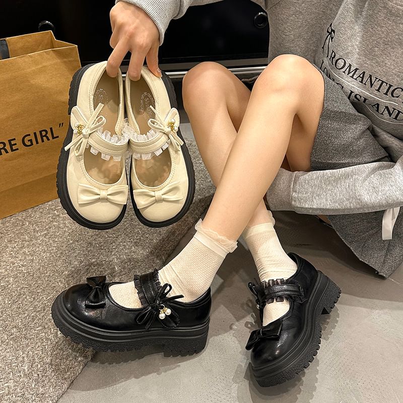Bow Frill Shoes Platform Mary Jane