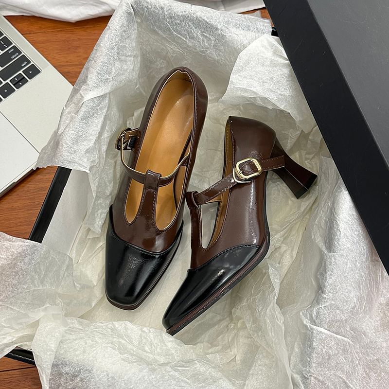 Toe Pumps Square T-Strap Cap