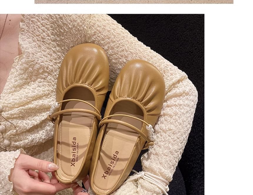 Mary Faux Pearl Jane Ruched Beaded Flats