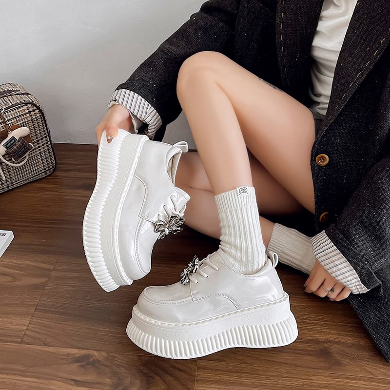 Lace Platform Shoes Leather Up Patent