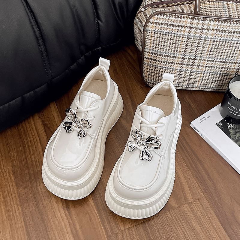 Lace Platform Shoes Leather Up Patent