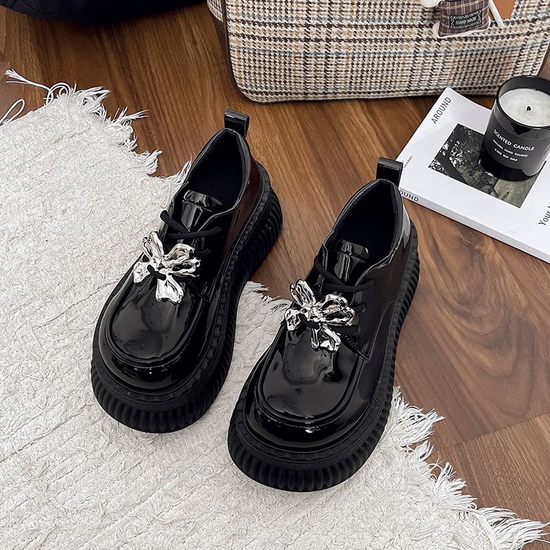 Lace Platform Shoes Leather Up Patent