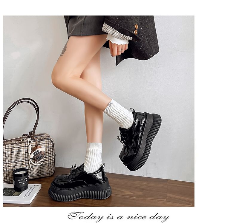 Lace Platform Shoes Leather Up Patent