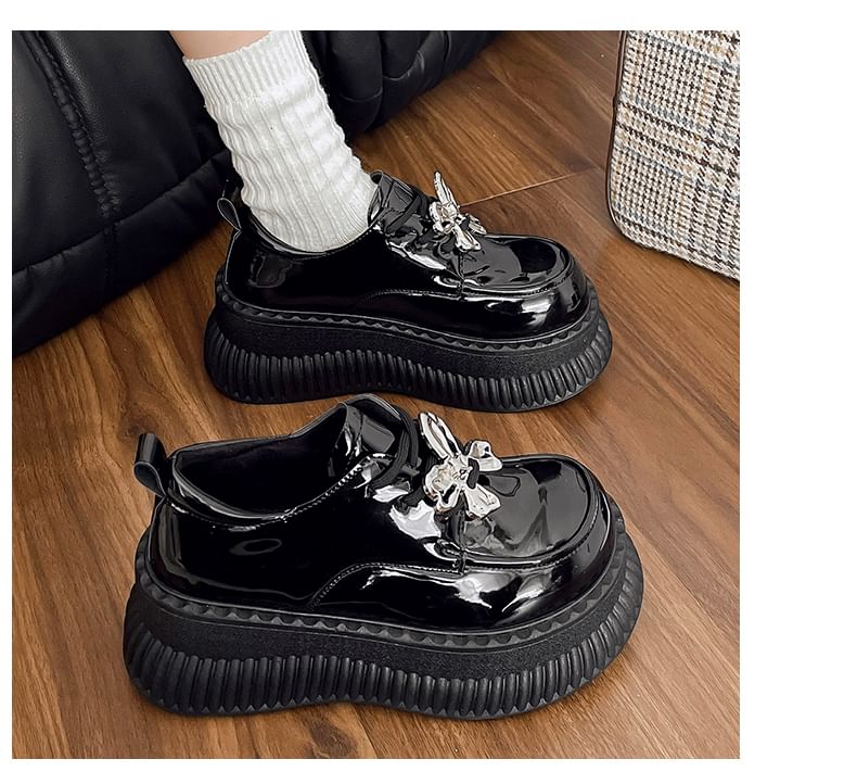 Lace Platform Shoes Leather Up Patent