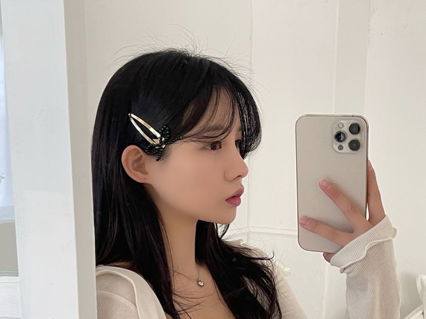 Beaded Set Hair Alloy Clip Bow