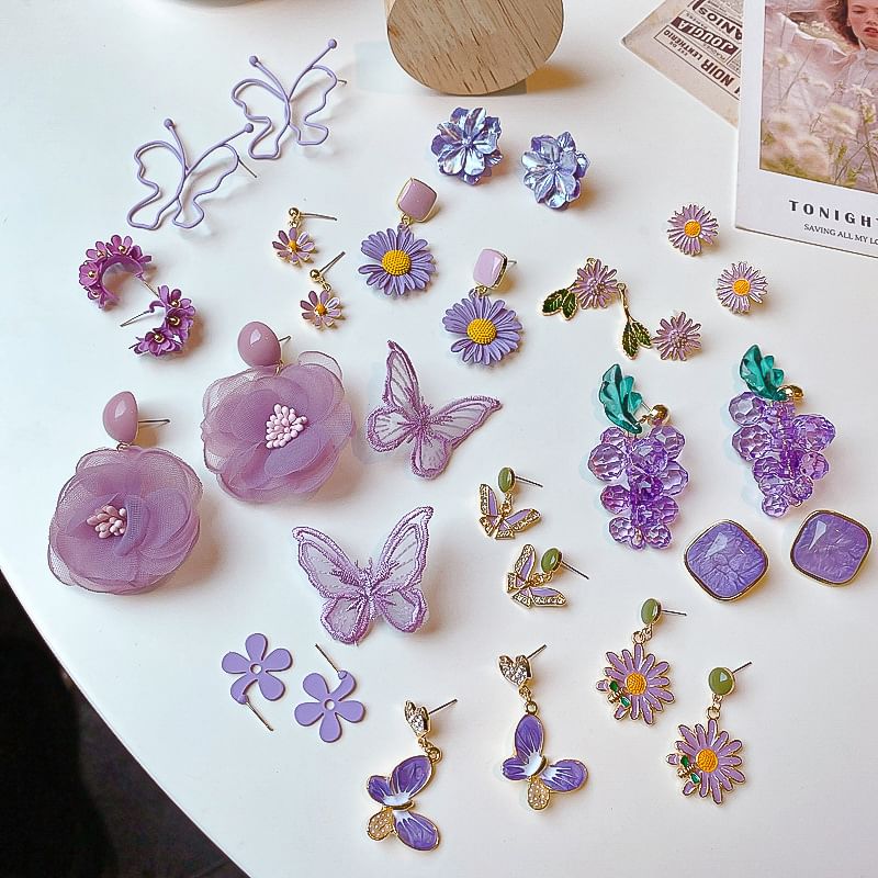 Earring Stud Drop Designs) Flower Butterfly (Various /