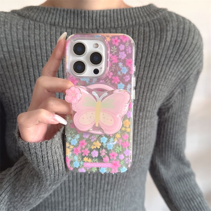 with (Compatible Case Magnetic MagSafe) Floral Print Phone