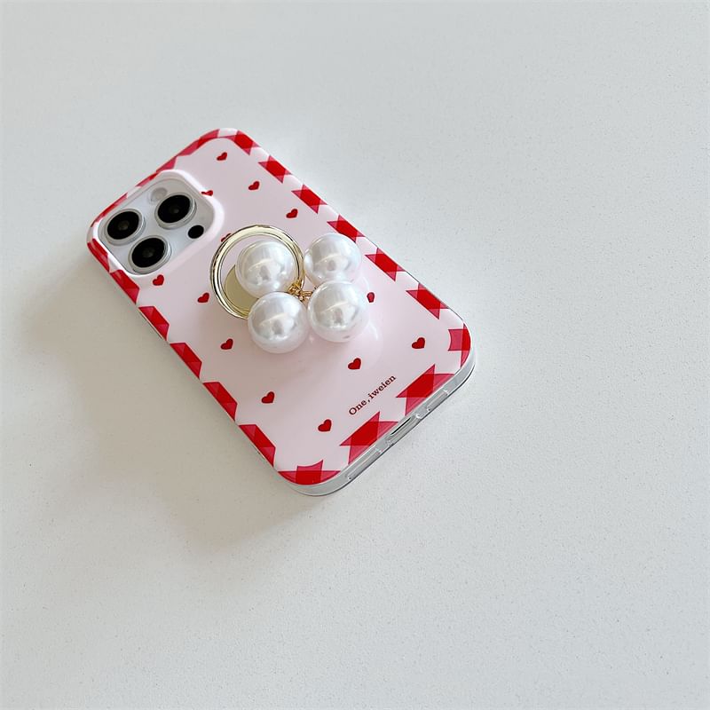 Ring Finger Heart Pearl Set Phone Case / Faux