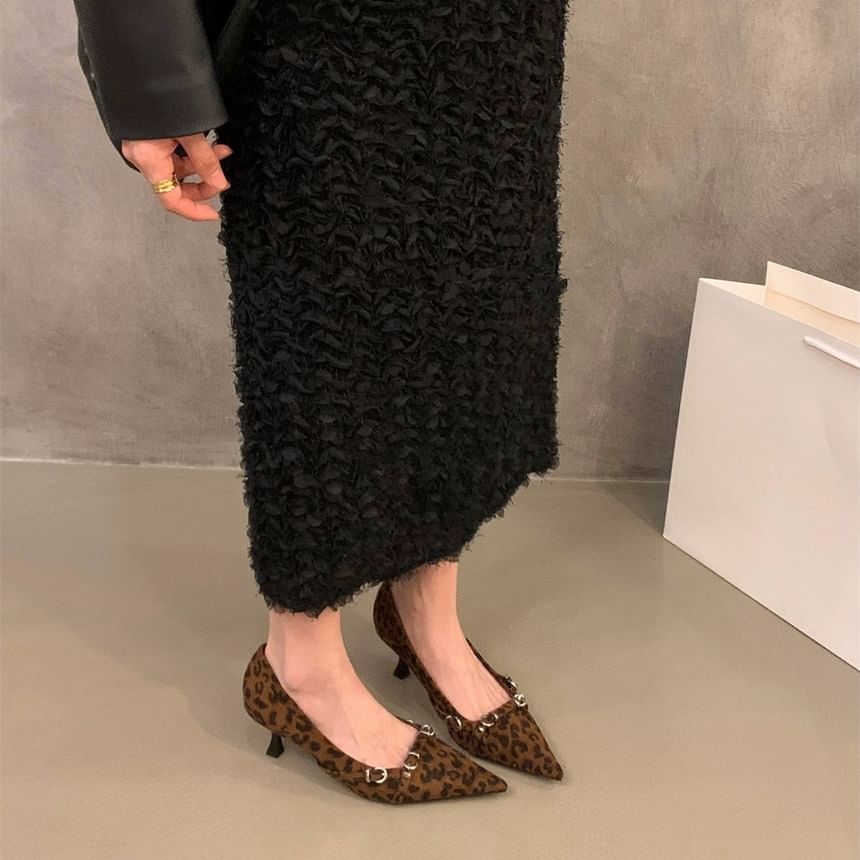 Buckled Pointed Heel Kitten Toe Pumps