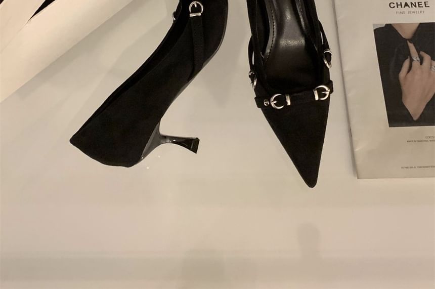 Buckled Pointed Heel Kitten Toe Pumps