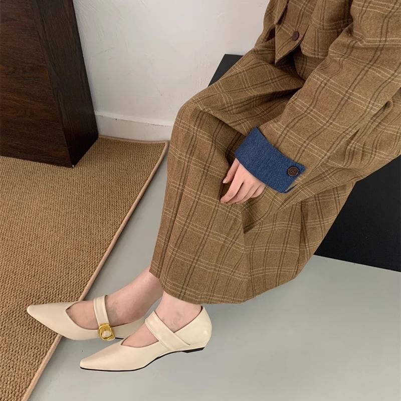 Shoes Mary Leather Pointed Toe Faux Plain Jane