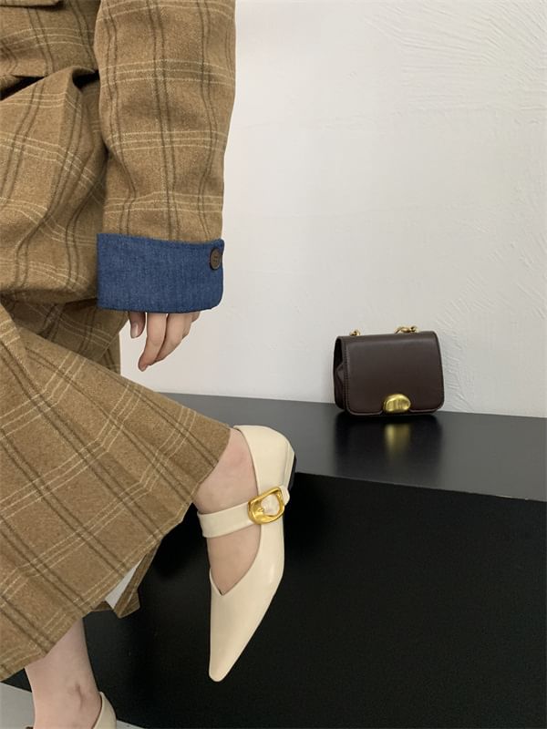 Shoes Mary Leather Pointed Toe Faux Plain Jane