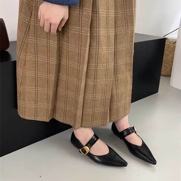 Shoes Mary Leather Pointed Toe Faux Plain Jane