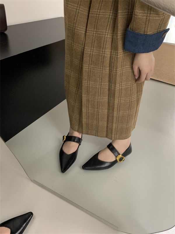 Shoes Mary Leather Pointed Toe Faux Plain Jane