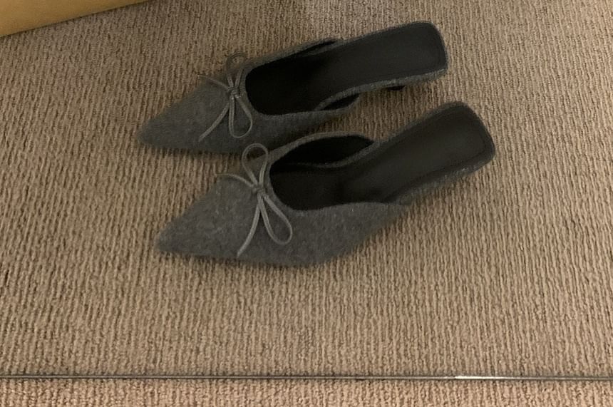 Accent Chunky Bow Pointed Heel Toe Plain Mules