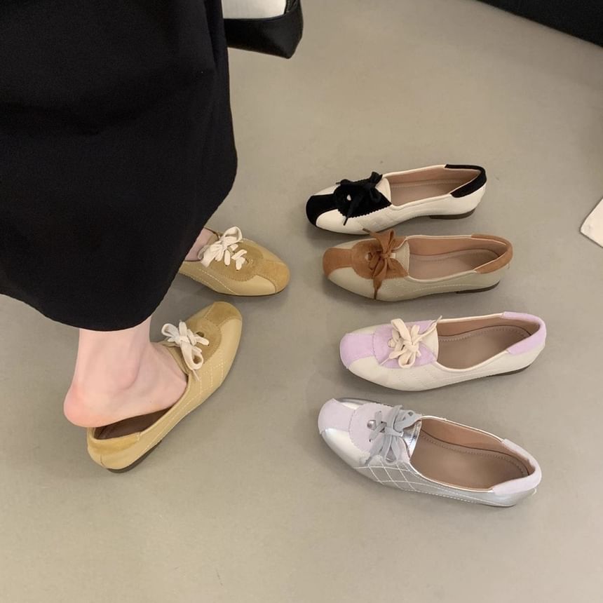 Faux Leather Lace-Up Sneakers Two Tone