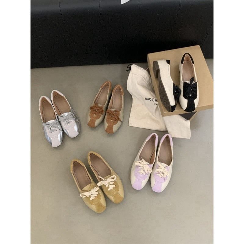 Faux Leather Lace-Up Sneakers Two Tone