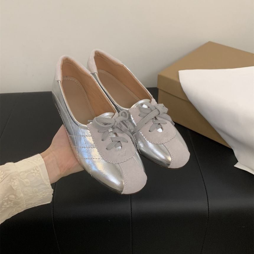 Faux Leather Lace-Up Sneakers Two Tone