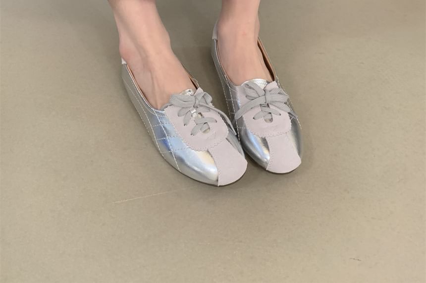 Faux Leather Lace-Up Sneakers Two Tone