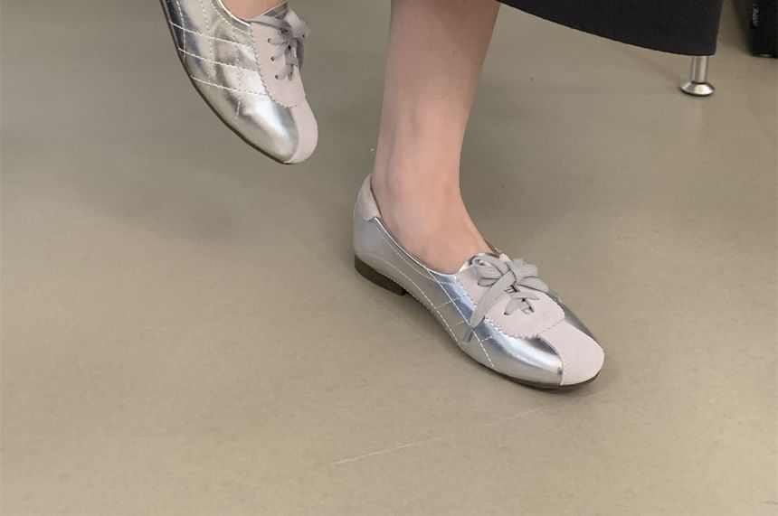 Faux Leather Lace-Up Sneakers Two Tone