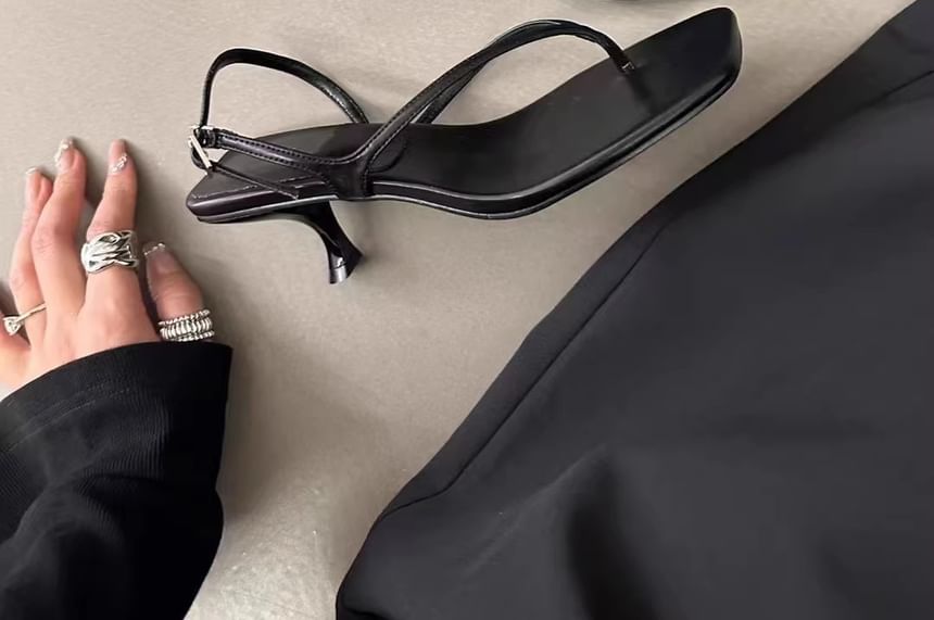 Square Kitten Sandals Heel Slingback Thong Toe Plain