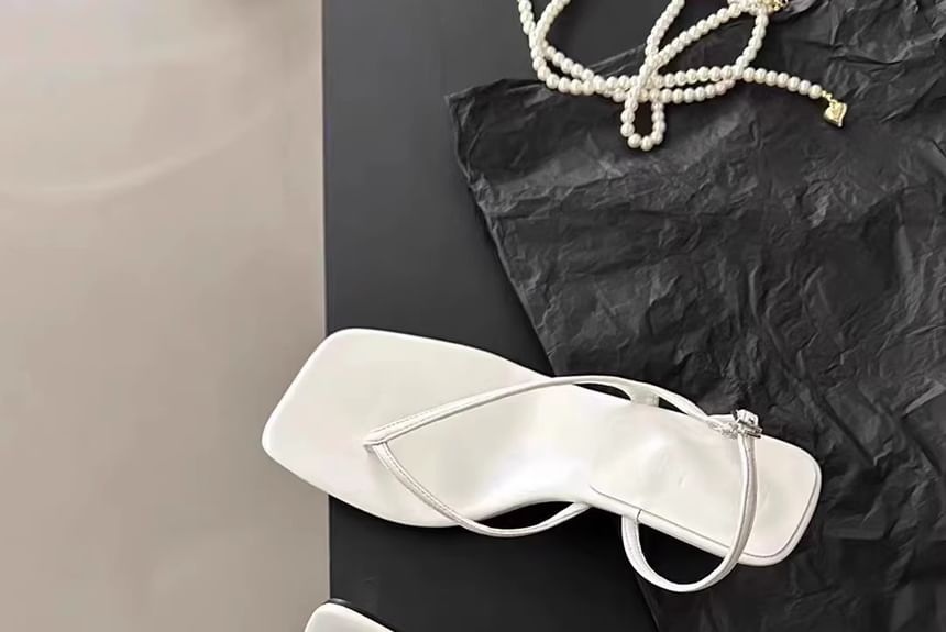 Square Kitten Sandals Heel Slingback Thong Toe Plain