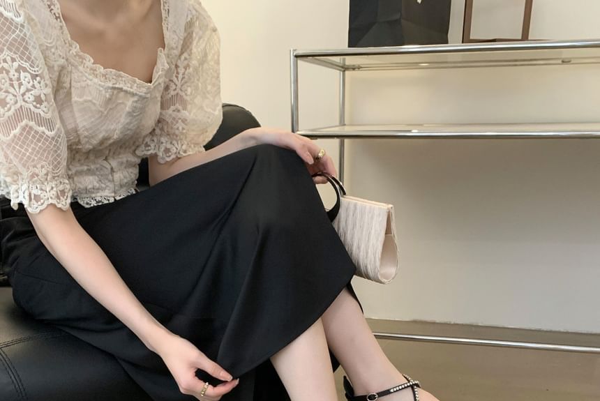 Chunky D'Orsay Heel Pointed Toe Pumps Rhinestone Accent