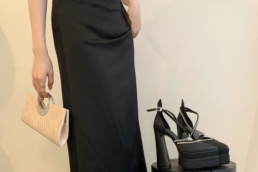 Chunky D'Orsay Heel Pointed Toe Pumps Rhinestone Accent