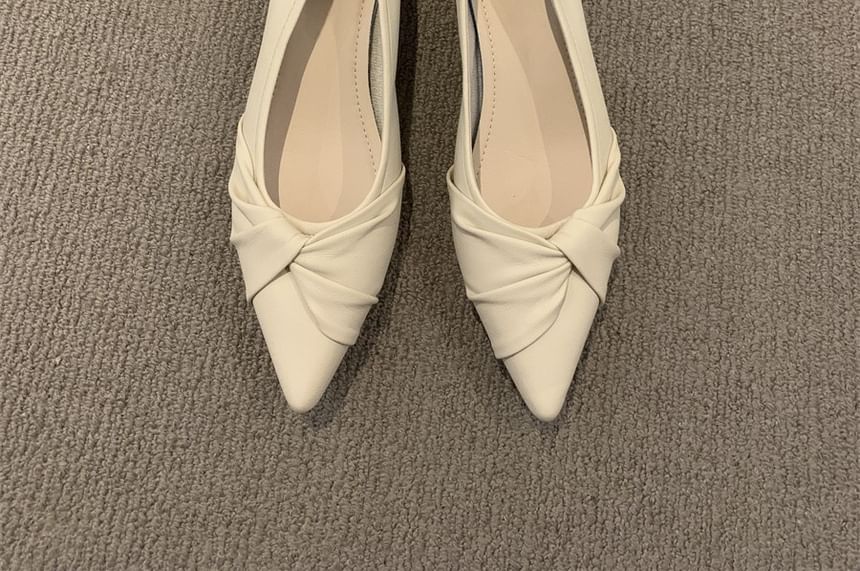 Pointed Chunky Plain Pumps Toe Heel Leather Faux Twisted