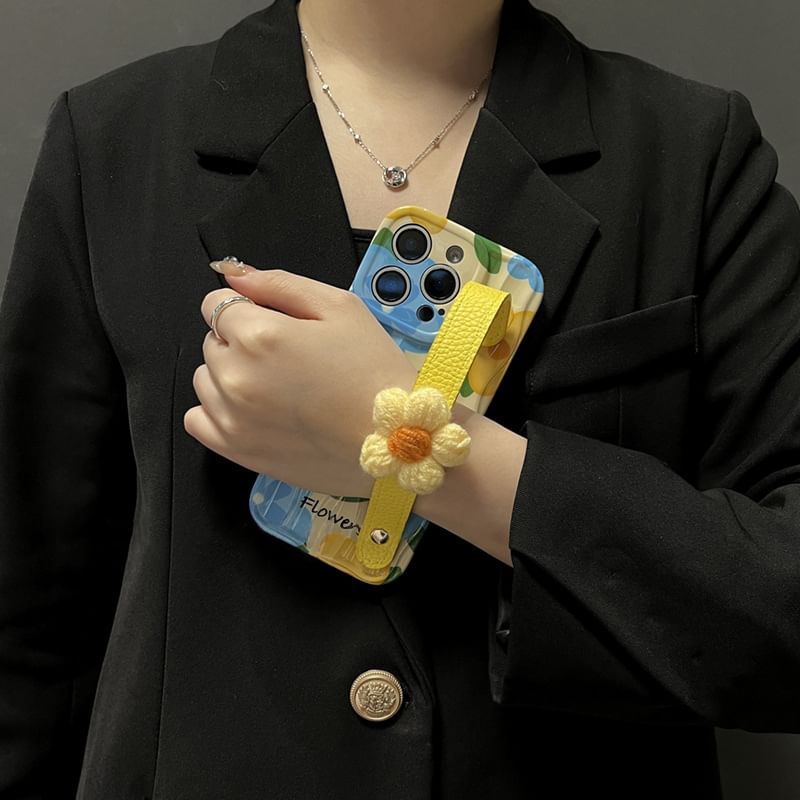 Floral Phone with Strap Case