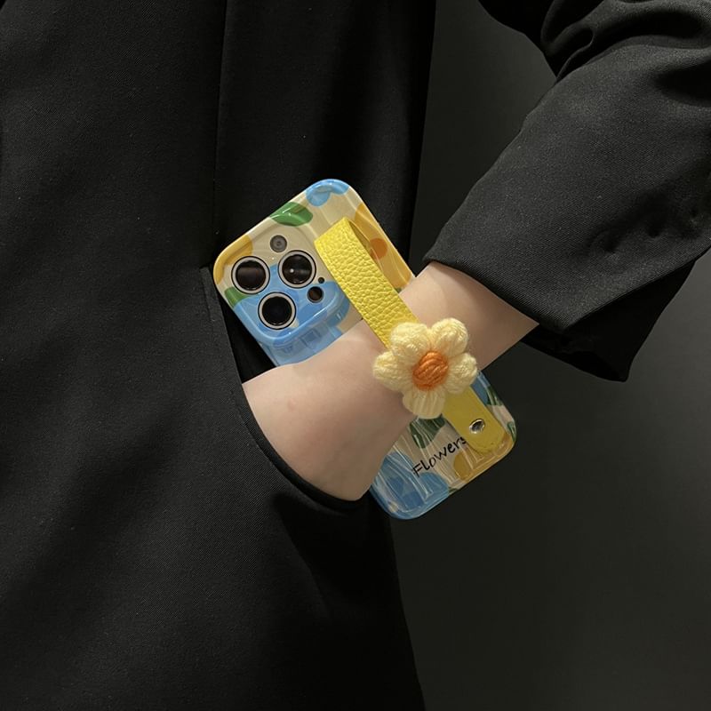 Floral Phone with Strap Case