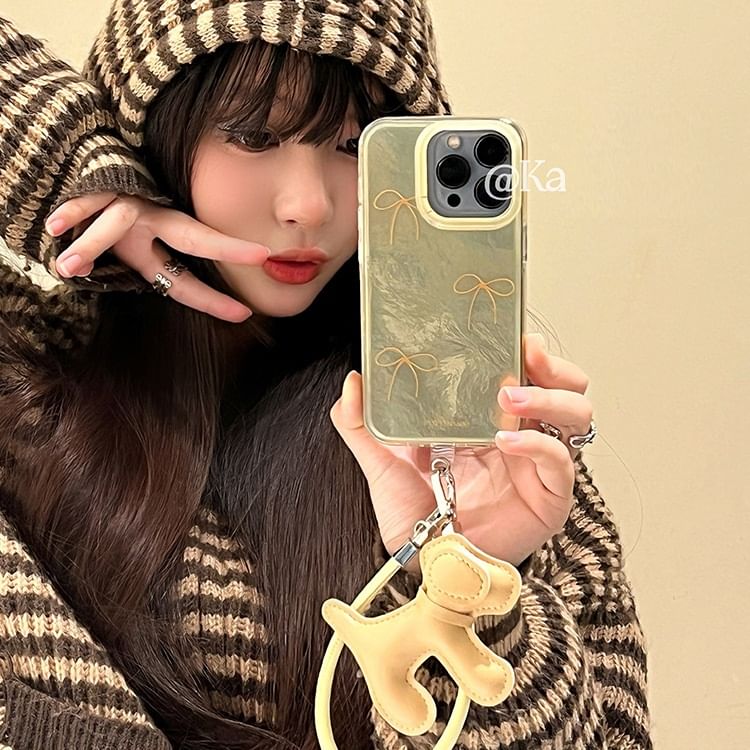 Strap Bow Phone Charm Dog Case with