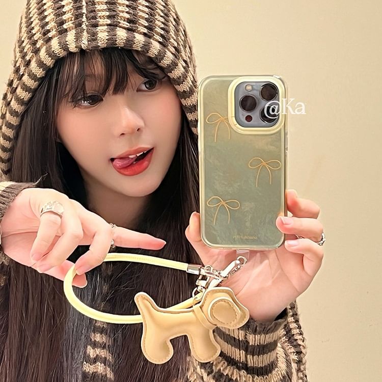 Strap Bow Phone Charm Dog Case with