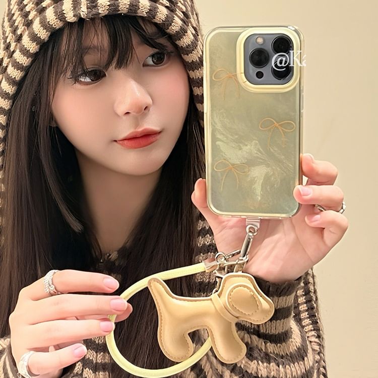 Strap Bow Phone Charm Dog Case with