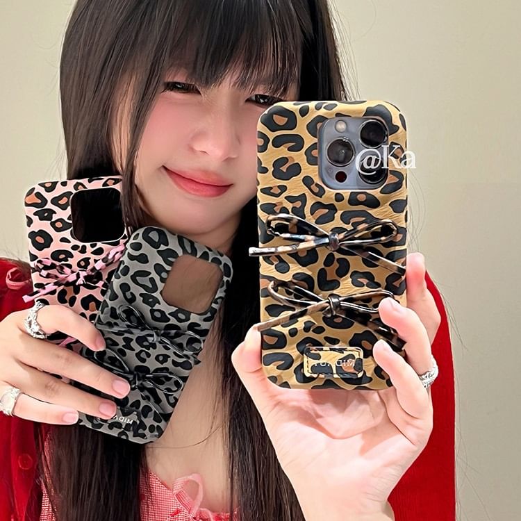 Print Leopard Case Phone Bow