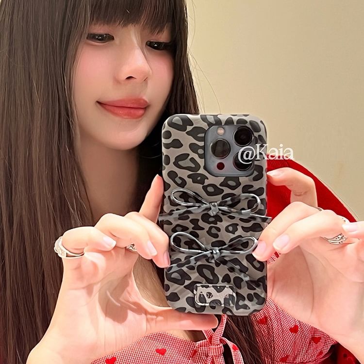 Print Leopard Case Phone Bow