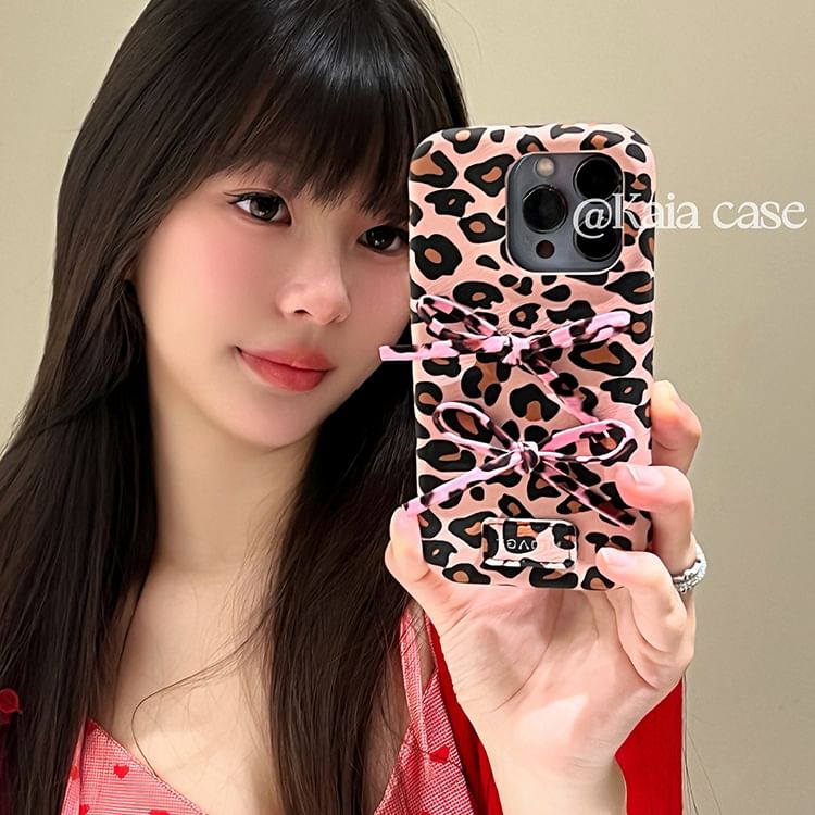 Print Leopard Case Phone Bow
