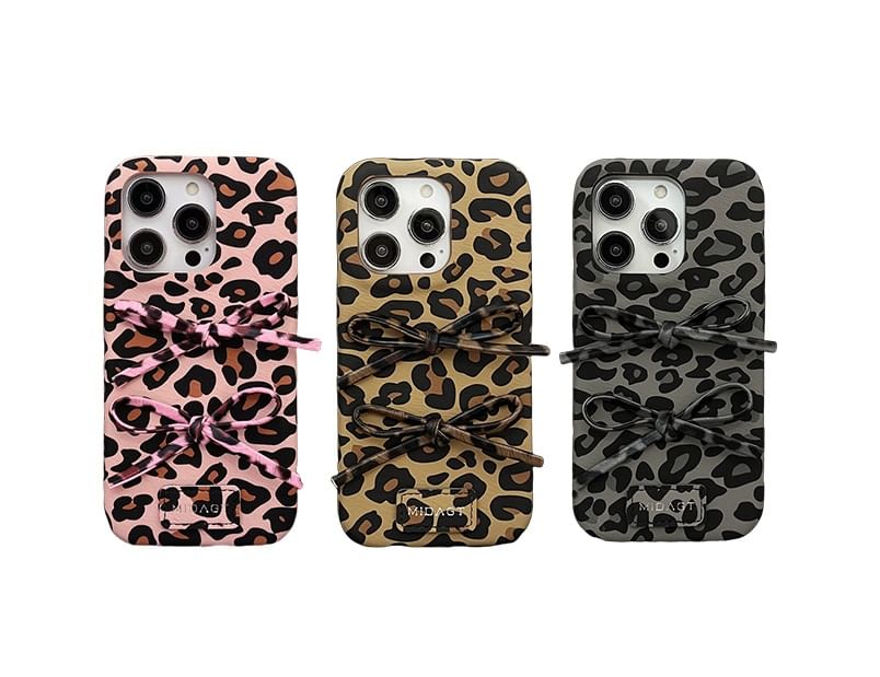 Print Leopard Case Phone Bow