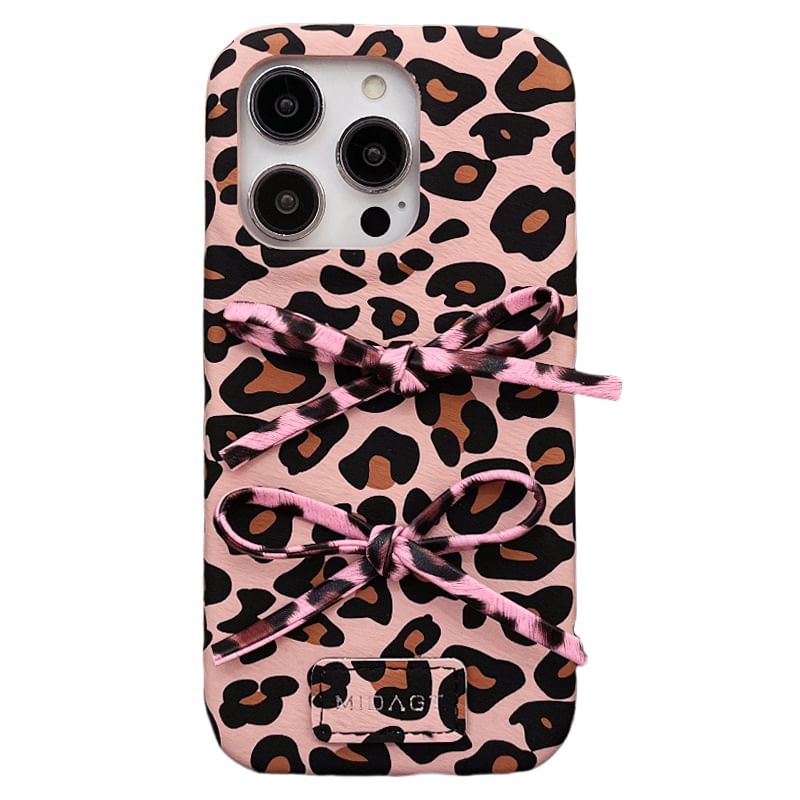 Print Leopard Case Phone Bow