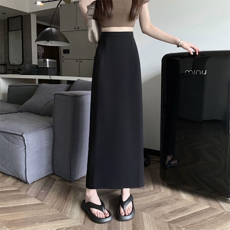High Back-Slit A-Line Plain Rise Maxi Skirt