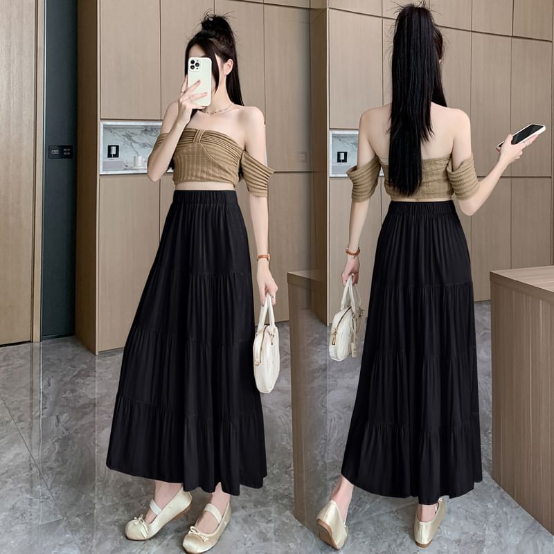 Skirt High A-Line Maxi Plain Rise