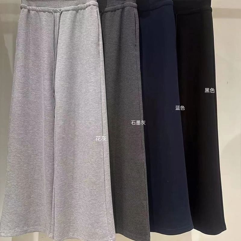 Plain Wide Rise High Pants Leg