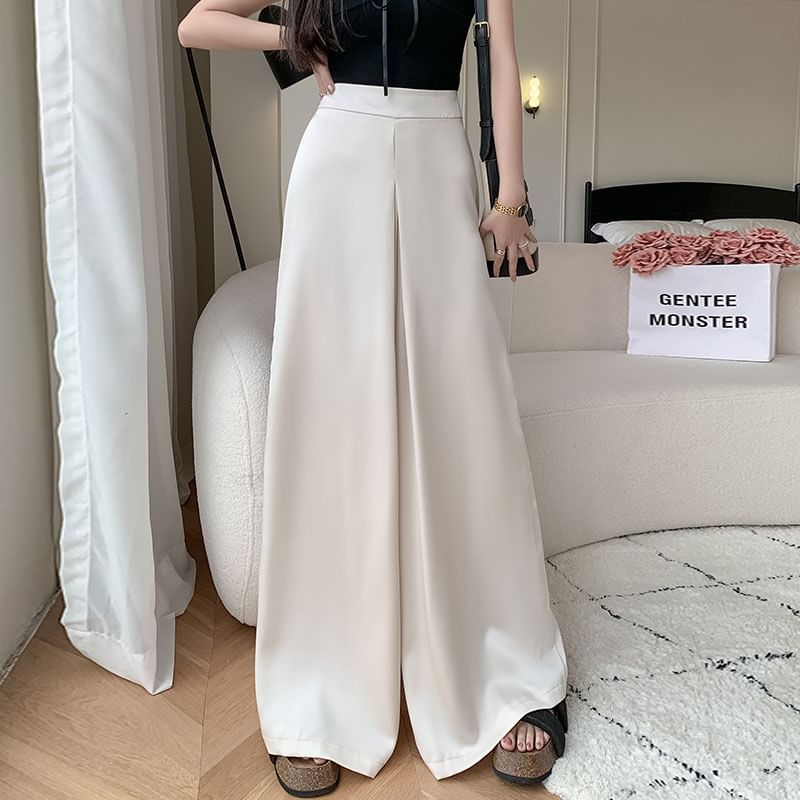 Leg Pants Wide Waist Plain High